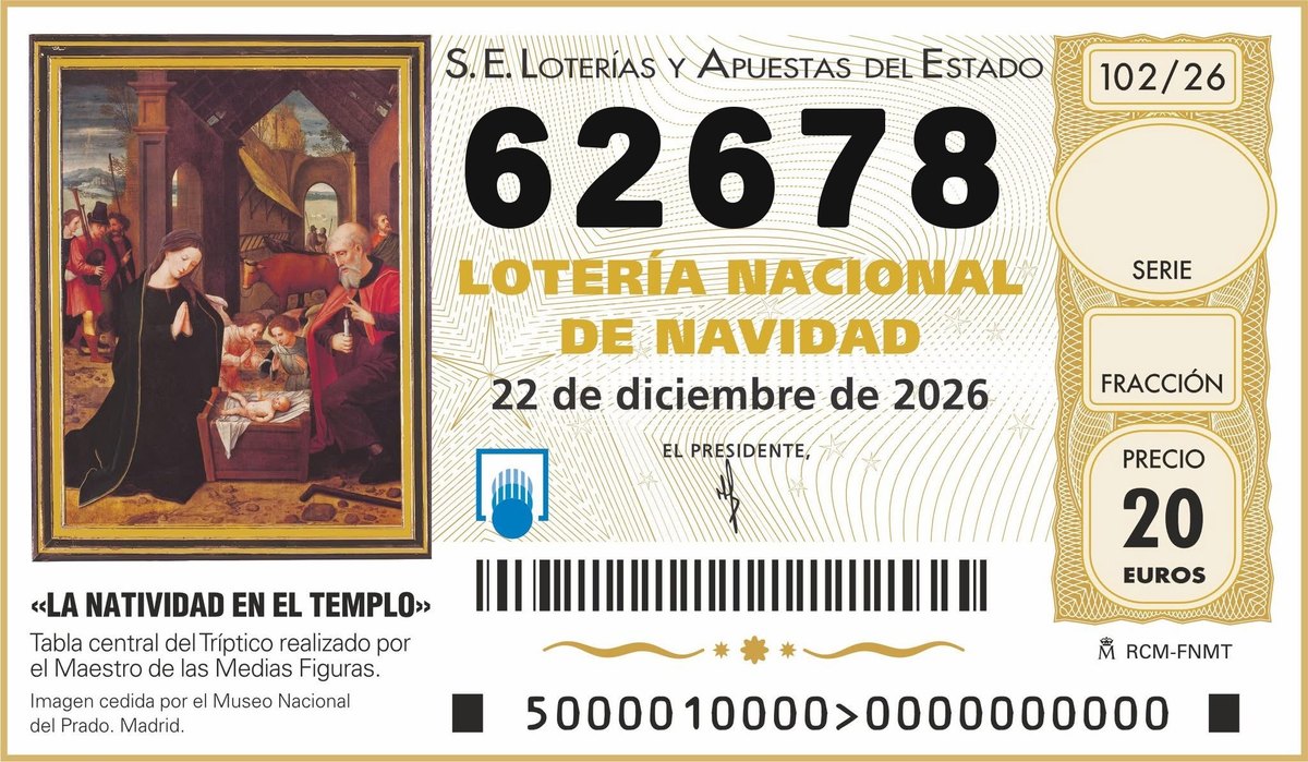 D&eacute;cimo de la Loter&iacute;a de Navidad 2026 con el n&uacute;mero 62678, el n&uacute;mero del barrio de Delicias de Zaragoza